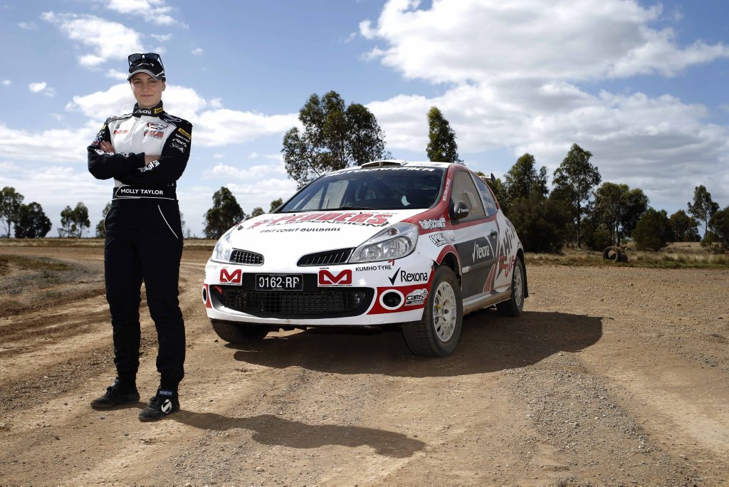 QUICK MISS: Molly Taylor is regarded by many as the world's fastest rally driver. She is pictured with her Renault Sport Clio R3 QUICK MISS: Molly Taylor is regarded by many as the world's fastest rally driver. She is pictured with her Renault Sport Clio R3